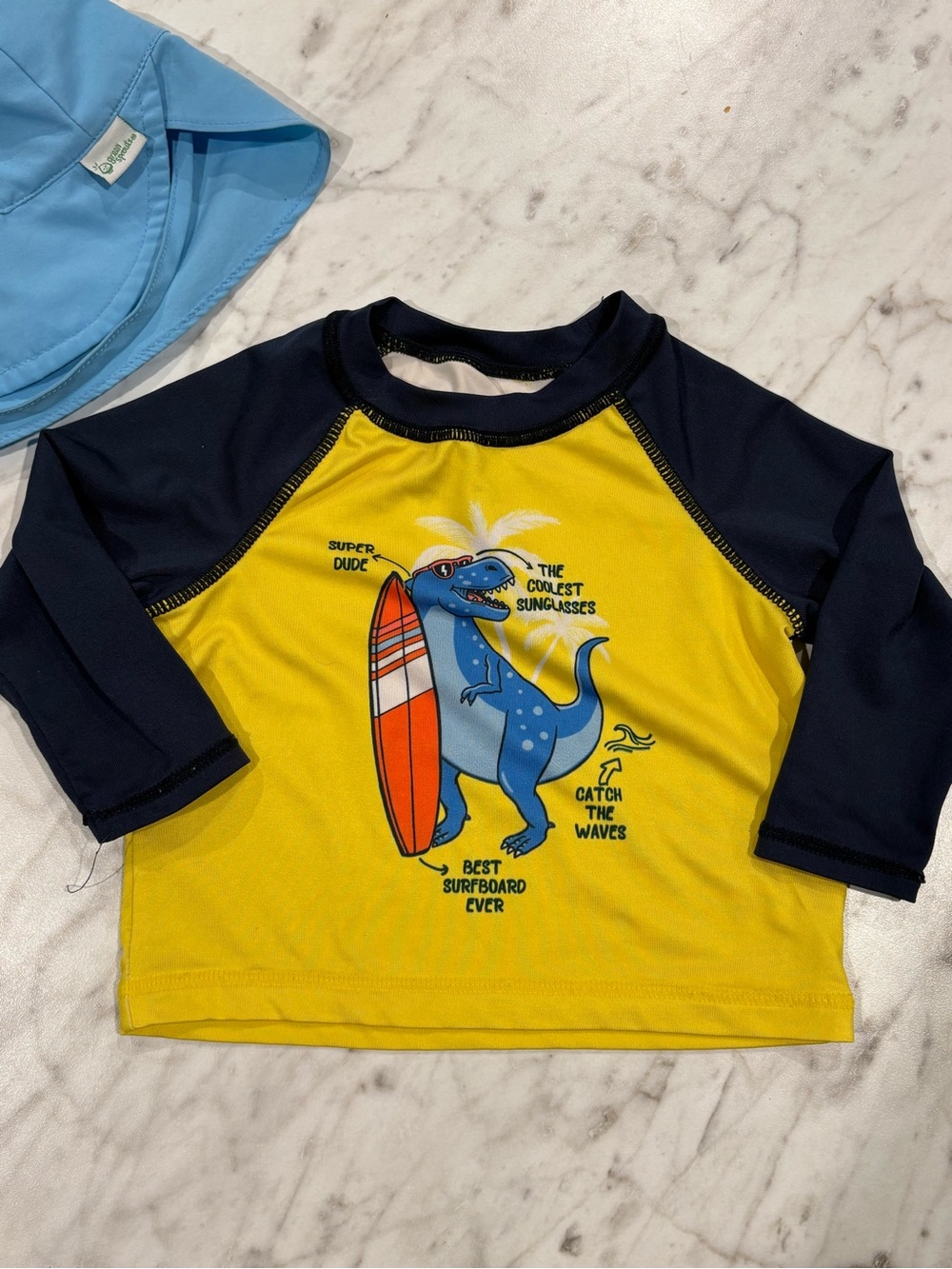 Wonder Nation Long Sleeve Dinosaur Swim Set with Light Blue Sun Hat- 3-6m - Picture 5 of 11